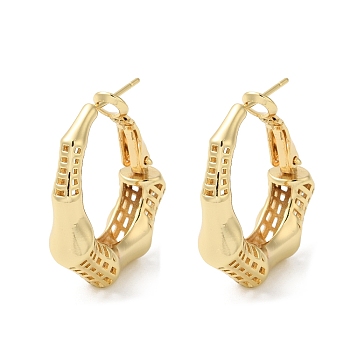 Rack Plating Brass Bamboo Stick Hoop Earrings for Women, Lead Free & Cadmium Free, Real 18K Gold Plated, 30x8x26mm