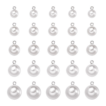 Mega Pet 70Pcs 7 Style Resin & Plastic Imitation Pearl Pendants/Shank Buttons, with Platinum Iron Findings, 1-Hole, Round, White, 10pcs/style