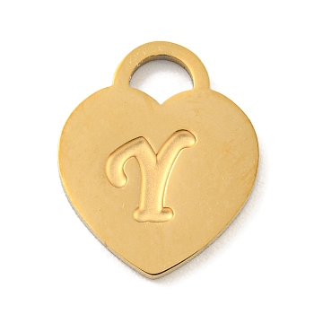 Ion Plating(IP) 304 Stainless Steel Pendants, Laser Cut, Heart with Letter Charm, Golden, Letter Y, 15x12x1mm, Hole: 3x3.5mm