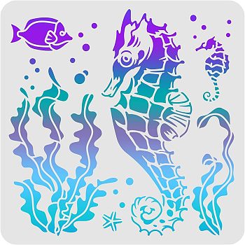 Plastic Reusable Drawing Painting Stencils Templates, for Painting on Scrapbook Fabric Tiles Floor Furniture Wood, Square, Sea Horse Pattern, 300x300mm