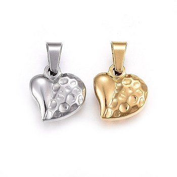 304 Stainless Steel Pendants, Hammered, Puffed Heart with Bumpy, Mixed Color, 14x13.5x5.5mm, Hole: 7x4.5mm
