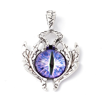 Glass Pendants, with Antique Silver Plated Alloy Findings, Evil Eye, Lilac, 42x29x8.5mm, Hole: 6x4mm