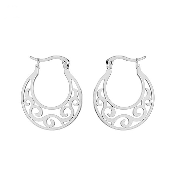 304 Stainless Steel Hoop Earrings for Women, Sector with Hollow, Stainless Steel Color, 29x25mm