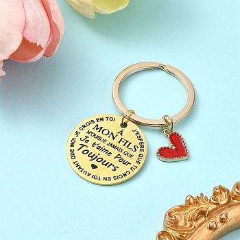 Alloy Enamel & 201 Stainless Steel Keychain, with Alloy Findings, Heart, 6.2cm, Pendant: 15~30mm