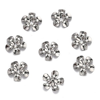 304 Stainless Steel Bead Caps, 5-Petal, Flower, Stainless Steel Color, 15x2mm, Hole: 1.2mm