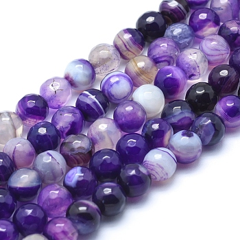 Natural Agate Beads, Dyed, Faceted Round, Purple, 10mm, Hole: 1.3mm, about 37pcs/strand, 14.5 inch(37cm)