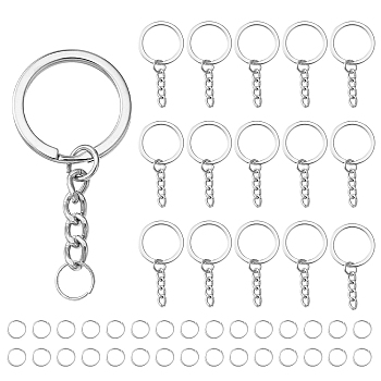 50Pcs Iron Split Key Rings, with 50Pcs Open Jump Rings, Platinum, Split Key Rings: 49mm, Jump Rings: 21 Gauge, 8x0.7mm