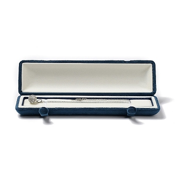 Rectangle Velvet Necklace Boxes, Jewelry Pendant Necklace Gift Case with Iron Snap Button, Marine Blue, 23.4x6.1x3.35cm