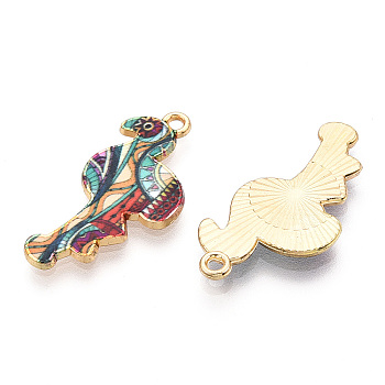 Printed Light Gold Tone Alloy Pendants, Flamingo Charms, Colorful, 28.5x14x2mm, Hole: 1.5mm