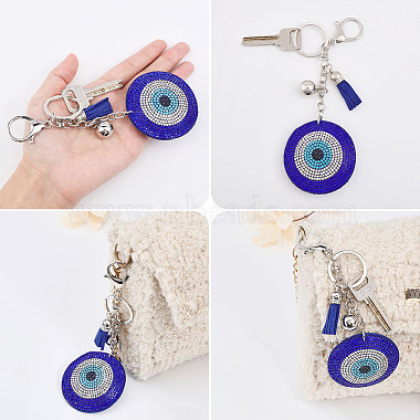 3Pcs 3 Colors Mcrofibre Handmade Turkish Evil Eye Rhinestone Pendant Keychain with Tassel Charm(KEYC-GL0001-10)-5