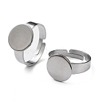 Non-Tarnish Adjustable 304 Stainless Steel Finger Rings Components, Pad Ring Base Findings, Flat Round, Stainless Steel Color, Inner Diameter: 17.5mm(STAS-F149-21P-D)