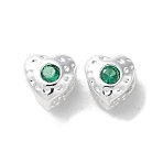 Valentine's Day Brass Micro Pave Cubic Zirconia Beads, Cadmium Free & Nickel Free & Lead Free, Heart, Lime Green, 4.5x5x4.5mm, Hole: 2mm(KK-P256-10S-03)