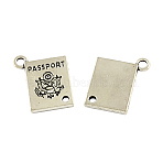 Tibetan Style Alloy Rectangle with Word Passport Links connectors, Cadmium Free & Lead Free, Antique Silver, 18.5x15x2mm, Hole: 2~3mm, about 238pcs/500g(TIBE-Q037-005-RS)