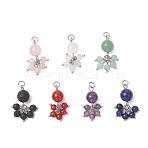 7Pcs 7 Styles Natural Green Aventurine & Carnelian & Amethyst & Lava Rock & Lapis Lazuli & Rose Quartz & Quartz Crystal Pendants, Round Beads Tassel Charms, Stainless Steel Color, 26x18x9mm, Jump Ring: 5x1mm, Inner Diameter: 3.5mm, 1pc/style(PALLOY-JF05155)