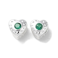 Valentine's Day Brass Micro Pave Cubic Zirconia Beads, Heart, Lime Green, 4.5x5x4.5mm, Hole: 2mm(KK-P256-10S-03)