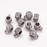 Tibetan Style Hangers, Bail Beads, Cadmium Free & Nickel Free & Lead Free, Antique Silver, 11x6x7mm, Hole: 3mm, Inner Diameter: 4mm(TIBE-A21167-AS-FF)
