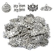 40Pcs 4 Styles Mother's Day Theme, Tibetan Style Alloy Pendants, Antique Silver, 13~24x20~25x2~3mm, Hole: 2~2.5mm, 10pcs/style(TIBEP-YW0001-82)