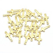 Eco-Friendly Brass Links, Lead Free & Cadmium Free & Nickel Free, Sideways Cross, Real 18K Gold Plated, 13.5x5x1.5mm, Hole: 0.8mm(KK-P155-70G-NR)