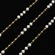 Rondelle Glass Beaded Link Chains, with Golden 304 Stainless Steel Paperclip Chains, Soldered, with Spool, WhiteSmoke, 3x2.5mm, 2mm, about 32.81 Feet(10m)/Roll(CHS-G028-07G-01)