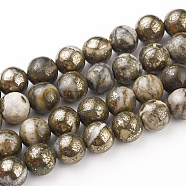 Natural Pyrite Beads Strands, Round, 8mm, Hole: 0.6mm, about 47pcs/strand, 15 inch(X-G-G839-01-8mm)