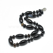 Natural Black Agate Beaded Necklaces, with Alloy Lobster Clasps, Dyed, 18.1 inch~18.5  inch(46~47cm), Oval: 20x10mm(NJEW-S388-02)