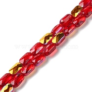 Transparent Electroplate Glass Beads Strands, AB Color, Faceted Rectangle, Red, 7x4.5x3.5mm, Hole: 1.2mm, about 77~71pcs/strand, 21.06''~22.44''(53.5~57cm)(GLAA-Q099-G01-08)