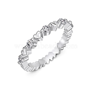 925 Sterling Silver Micro Pave Cubic Zirconia Finger Rings for Women, Heart, Platinum & Silver, 2.5mm, Inner Diameter: 17mm(RJEW-K253-10SP)