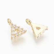 Brass Micro Pave Cubic Zirconia Charms, Triangle, Nickel Free, Real 18K Gold Plated, 6.5x5x1.5mm, Hole: 1mm(ZIRC-Q014-058G)