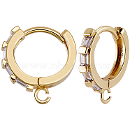 8Pcs Brass Hoop Earring Findings, with Clear Cubic Zirconia and Loop, Clear, Real 18K Gold Plated, 17x15x3mm, Hole: 1.6mm, Pin:0.7x1mm(ZIRC-BBC0002-15)