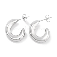 304 Stainless Steel Half Hoop Stud Earrings for Women, with 316 Stainless Steel Pins, Stainless Steel Color, 22x6.5mm(EJEW-C096-14P)