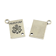 Tibetan Style Alloy Rectangle with Word Passport Links connectors, Cadmium Free & Lead Free, Antique Silver, 18.5x15x2mm, Hole: 2~3mm, about 238pcs/500g(TIBE-Q037-005-RS)