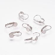Brass Leverback Earring Findings, Platinum Color, Size: about 11mm wide, 16mm long, tray: about 6mm in diameter(KK-B797-3)