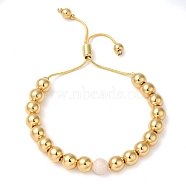 Rack Plating Brass & Natural Shell Round Beaded Slider Bracelets, Cadmium Free & Lead Free, Long-Lasting Plated, Real 18K Gold Plated, 11 inch(28cm)(BJEW-P306-01G)