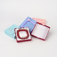 Cardboard Bracelet Boxes with Flower, Sponge and Fabric inside, Square, Mixed-Color, about 9cm long, 9cm wide, 2cm thick(BC046)