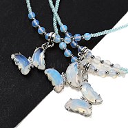 Opalite Faceted Butterfly  Pendant Necklaces, Glass Seed Beaded Necklaces for Women, 18.82 inch(47.8cm)(NJEW-G143-01C)