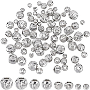 80Pcs 4 Style Brass Beads, Long-Lasting Plated, Round, Platinum, 3~6x2~5mm, Hole: 1.6~2mm, 20pcs/style(KK-BC0008-89)