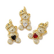Rack Plating Brass Micro Pave Cubic Zirconia Pendants, Cadmium Free & Lead Free, Long-Lasting Plated, Real 18K Gold Plated, Bear, Mixed Color, 25.5x14x6mm, Hole: 2.8mm(KK-P241-24G)