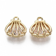 Brass Charms, with Cubic Zirconia, Nickel Free, Real 18K Gold Plated, Shell Shape, Clear, 11x10x5mm, Hole: 1.2mm(X-KK-N231-178-NF)