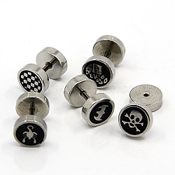 Punk Rock Style 304 Stainless Steel Screw Fit Ear Gauges, Earlobe Plugs, with Enamel, 12mm, Pin: 1mm(EJEW-J011-29)