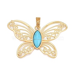 Butterfly Rack Plating Alloy Pave Imitation Turquoise Resin Pendants, Lead Free & Nickel Free & Cadmium Free, Matte Gold Color, 49.5x76.5x6.5mm, Hole: 11x7mm(FIND-N005-47G)