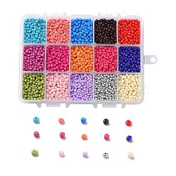 375G 15 Colors Baking Paint Glass Seed Beads, Round, Mixed Color, 8/0, 3~4x2~3mm, Hole: 0.8~1mm, 25g/color(SEED-JP0004-03-3mm)