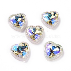 Rainbow Iridescent Plating Acrylic Cabochons, Glitter Cabochons, Heart, White, 22x22x8mm(OACR-E011-05)