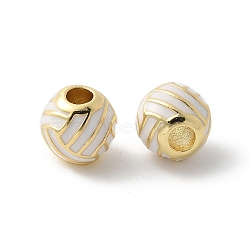 Brass Enamel Beads, Rack Plating, Cadmium Free & Lead Free, Long-Lasting Plated, Real 18K Gold Plated, Round, Volleyball, 7.5mm, Hole: 2mm(KK-P294-37G-02)