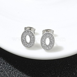 304 Stainless Steel Micro Pave Clear Cubic Zirconia Stud Earrings, Stainless Steel Color, Oval, 9.5x7.5mm(STAS-Z107-01P-03)