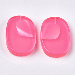 Resin Beads, with Shell Chip, Half Drilled, Oval, Hot Pink, 30x21x6mm, Half Hole: 1.2mm(CRES-T014-15B)