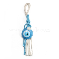 Plastic Turkey Evil Eye Pendants Decorations, Braided Thread for Home Car Hanging Ornaments, Light Sky Blue, 155mm(PW23040406366)