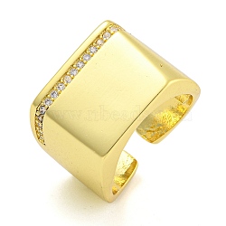 Rectangle Brass Micro Pave Clear Cubic Zirconia Cuff Finger Rings, Wide Band Rings for Women, Real 18K Gold Plated, Inner Diameter: Adjustable (RJEW-B069-03G)