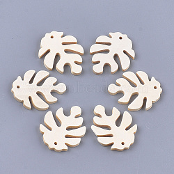 Wood Pendants, Tropical Leaf Charms, Undyed, Monstera Leaf, Floral White, 29.5x23x2.5mm, Hole: 1.5mm(WOOD-S053-22)