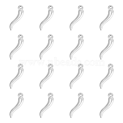 16Pcs 304 Stainless Steel Pendants, Horn of Plenty/Italian Horn Cornicello Charms, Stainless Steel Color, 20x6x3mm, Hole: 1.6mm(STAS-UN0045-80)