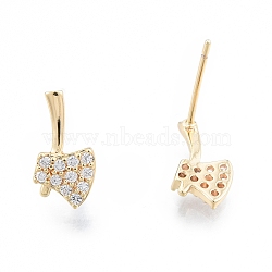 Clear Cubic Zirconia Axe Dangle Stud Earrings, Brass Jewelry for Women, Nickel Free, Real 18K Gold Plated, 12.5x6mm, Pin: 1mm(EJEW-F291-03G)